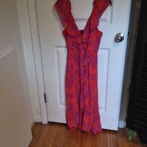 Lily Rose Smocked Waistband Dress in Coral and Pink